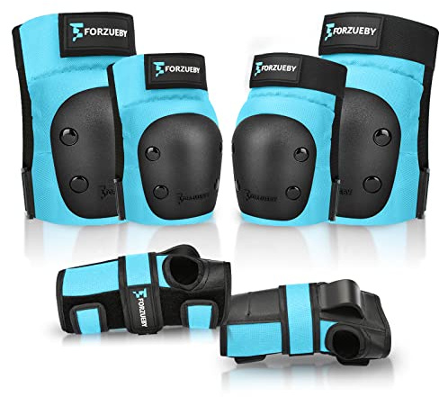 Forzueby Adult/Kids Knee Pads Elbow Pads Wrist Guards 6 in 1 Protective Gear Set for Inline Roller Skating Skateboarding Scooter BMX etc