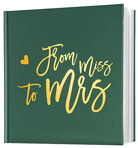 Calculs Polaroid Brautdusche Gästebuch von Miss to Mrs Bachelorette Party Bilderbuch 21,6 cm quadratische leere Seiten, grüner Einband Goldfolienprägung