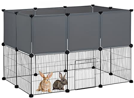 Relaxdays Free-Range Enclosure for Small Pets, HxWxD: 72.5 x 110 x 74 cm, Extendable Metal Cage, Plug-In, Black/Grey