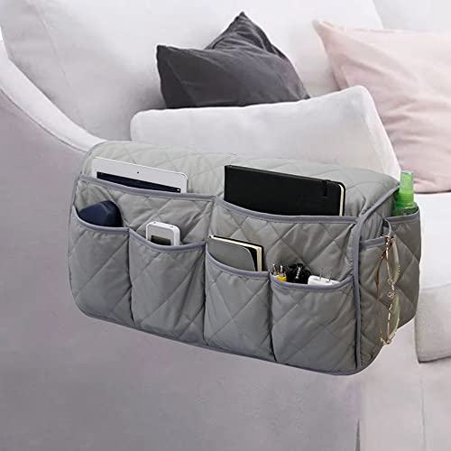 Namvo Sofa Chair Couch Armrest Organizer, Anti-Slip Armchair Storage Bag, Fits For Tablet, Phone, Pad, Book, Magazines, TV Remote Control (Grey)