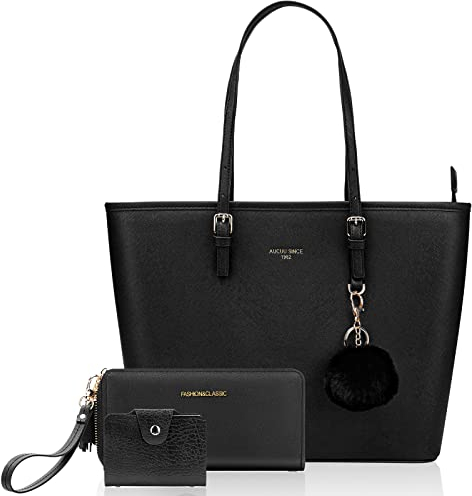 URAQT Cabas Femme, Grand Sac à Main Femme avec portefeuille femme et porte-cartes femmes, Cabas Fourre-Tout Cuir PU, Sac à Main Shopping Femme Grand Format, Shopper Porté Epaule Bandoulière A4