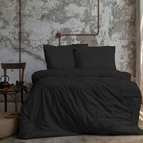 Komfortec Premium Super Soft Bed Linen 2-Piece 155 x 220 cm Duvet Cover + 80 x 80 cm Pillowcases Brushed 100% Microfibre Black