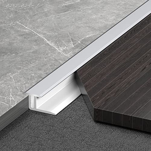 LAIDEPA Abdeckleisten Für Metall Fußböden, Innen Außen T Type Aluminium Übergangsprofil, Höhenverstellbar Treppen-Kanten Übergangsschiene, Schnelle Montage,Matte Silver,110cm/43