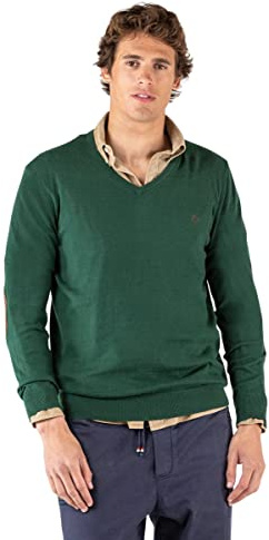 El Ganso Jersey Cuello Pico Coderas Verde Botella