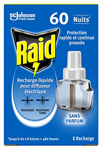 Raid Recharge Electrique Liquide 60 Nuits 3en1 - Moustiques & Moustiques Tigres - 1 Recharges 60 Nuits