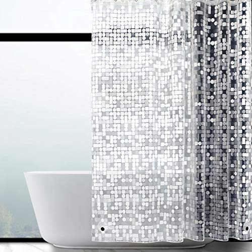 WELTRXE Duschvorhang Anti-Schimmel 150x180cm mit Gewicht Magnet unten, Transparent Geometrisch Eva Wasserdicht Antibakteriell Vorhang für Dusche und Badewanne, mit 10 Duschvorhangringen Kinder