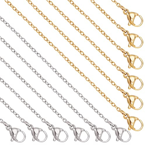 nbeads 20 Brins 50~52cm Chaînes en Acier Inoxydable 304, 1.5mm Mince Chaîne Câble Lien Collier avec Fermoir Homard Chaînes Croisées Chaîne pour Fabrication Collier Extension Bracelet, 2 Styles