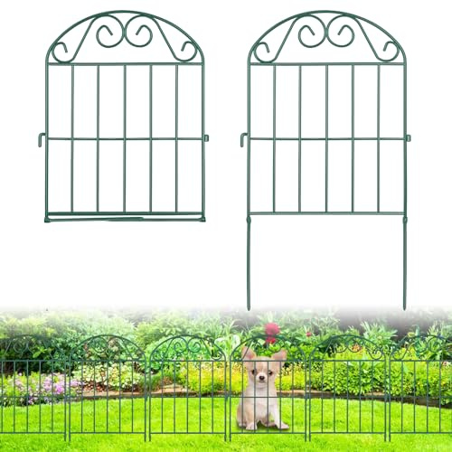 ADAVIN 20 Panels Collapsible Garden Fence Animal Barrier,20 Ft(L) x 24 in(H) Rustproof Metal Wire Panel Border for Dogs Rabbits, Arched Flower Edging for Landscape Patio Yard Outdoor Decor, Green