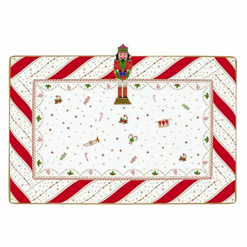 Easy Life Plateau d'apéritif rectangulaire de Noël en porcelaine avec soldat casse-noisette vintage Nutcracker Twist 36 x 24 cm