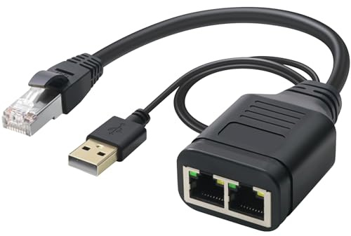 Duttek Splitter Ethernet da 1 a 2 ad alta velocità 1000 Mbps, RJ45 da maschio a doppia femmina, cavo splitter con cavo di alimentazione USB 2.0, 40 cm, per Cat7/Cat6/Cat5. (Internet simultaneamente)