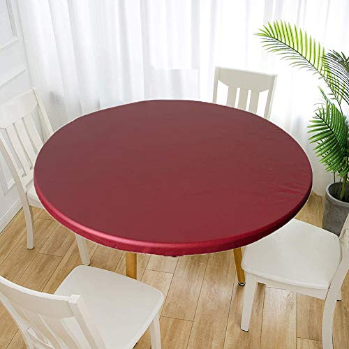Cozomiz Copritavolo Sotto Tovaglia Rotonda Rettangolare Tavolino Impermeabile Antimacchia Kitchen Decoration per Tavola da Pranzo Vino Rosso 110cm Taglio Aderente Rotondo