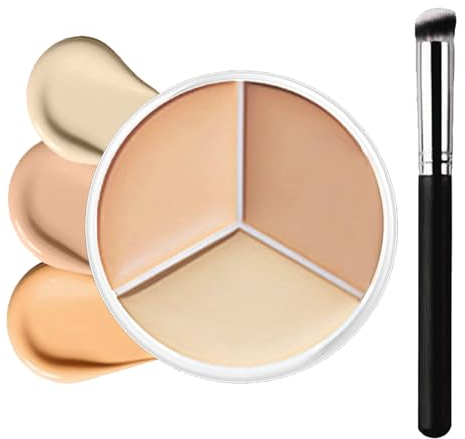 Cream Concealer Full Coverage Palette, 3 Colour Concealer Makeup Palette Blendable Shades, Corrects Dark Circles Red Marks Scars, Waterproof Concealers Stick Highlight Contour Concealers