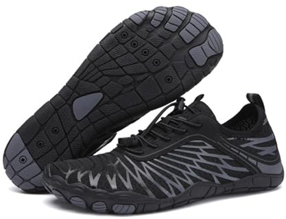 Chaussures de randonnée pieds nus pour homme et femme - Coupe large - Antidérapantes - Légères - Pour l'extérieur, la natation, le surf, Noir , 46 EU