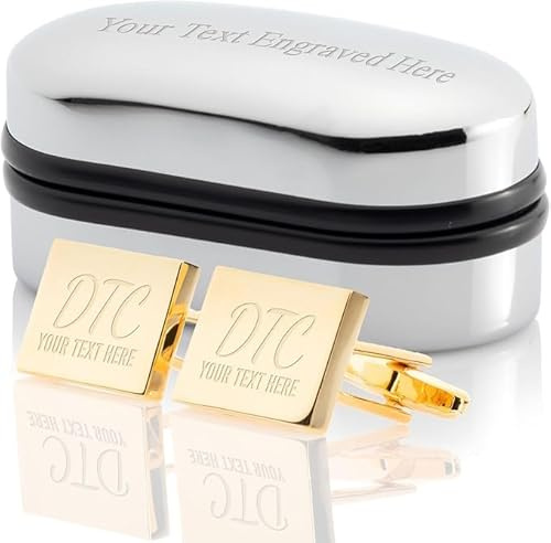 Personalised Gold Plated Best Man Cufflinks In Engraved Chrome Case - Engrave It With Your Custom Text - 4 Shapes To Choose From