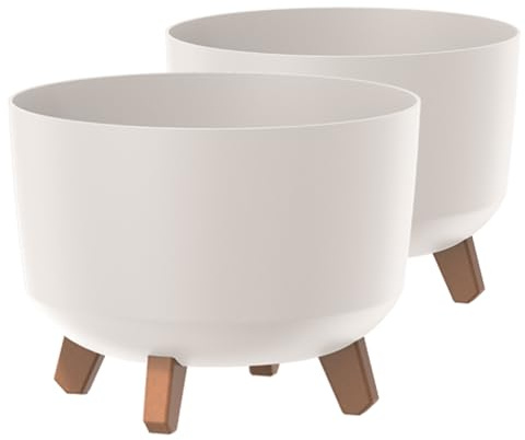 Tymar Macetero con patas, paquete de 2 unidades, macetero, macetero, forma redonda (2 paquetes), color blanco, diámetro de 24 cm