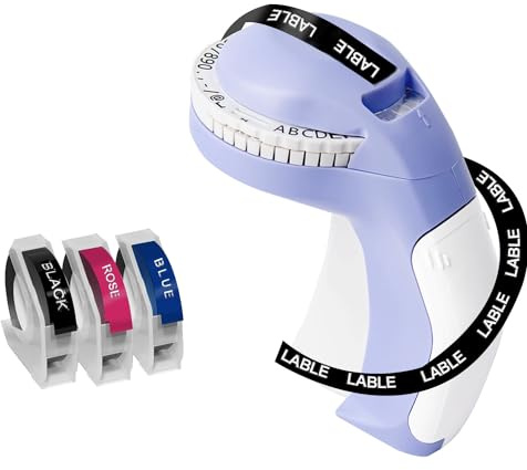 YOULABLE Prägeetikettenmacher mit 3 Bändern, 3D-Prägeetikettenmaschine, tragbarer Schriftzug, geprägter Etikettierer mit 3 Rollen, Prägebänder für Büro, Zuhause, Organisation und Basteln (lila)