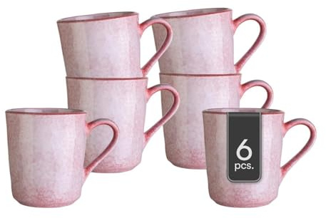 Home4You Kaffeetassen 6er Set - Steingut - Rosa - 355 ml - Kaffeebecher Teetassen