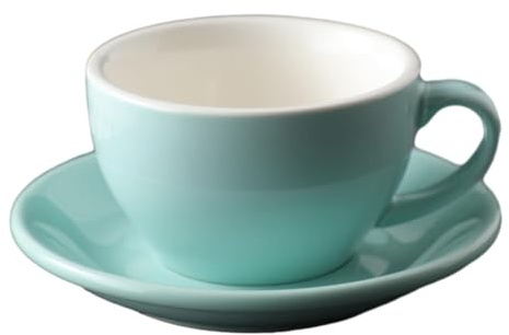 Juego de tazas de café con leche de 250 ml de cerámica con esmalte de color, taza de café con leche de gran boca simple y gruesa - azul cielo 250 ml