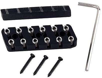 SHOWERORO Headless Gitarren Brücke mit Kamelknochen Sattel 6-Saiten Gitarrensaiten Sicherungsmutter Kupfer für E-Gitarre Hohe Stimmstabilität