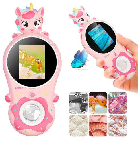 Kids Microscope-Mini Handheld Digital Microscope for Kids- Educational Science for Age 3 4 5 6 7 8 （Pink)