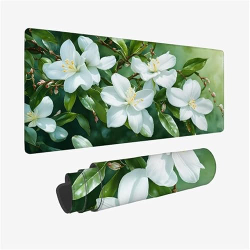 Alfombrilla Ratón XXL 1600x800x3mm, Alfombrilla Escritorio Blanco Mouse Pad, Alfombrilla Raton Planta Alfombrilla Gaming Antideslizante Impermeable, Tapete Escritorio con Bordes Cosidos, Regalo Q1-538