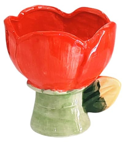 perfk Flower Shaped Bowl Ice Cream Bowl Porcelain Ornament Decor Storage Cup Tableware for Yogurt Milk Hotel Holidays Birthday Gift, Red