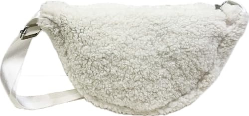 Kleine Teddyfell Gürteltasche Crossbody Bauchtasche Umhängetasche Gurt Unifarbe (Weiß)