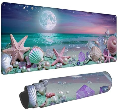 Alfombrilla Raton Estrella De Mar Alfombrilla Ratón XXL 1600x800x3mm Mouse Pad Perla, Bordes Cosidos Impermeable Desk Mat Mousepad Gaming, Mejora la precisión y la Velocidad for Ratón y Teclado N-440