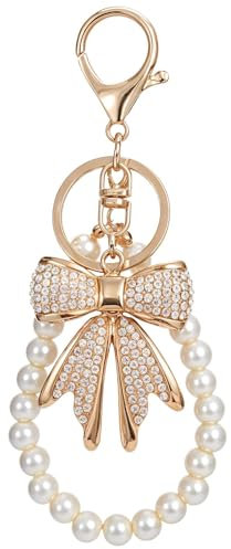 Calkkrer 2 Stück Schleifen Schlüsselanhänger, Funkelnder Taschenanhänger mit Strass und Imitationsperlen, Ästhetischer Bag Charm für Handtaschen, Süßer Schlüsselanhänger