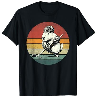 Retro Capibara Jugar Hockey Vintage Capibara Hockey Jugador Camiseta