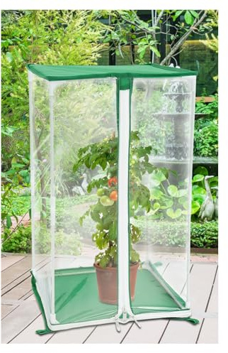 Gewächshaus Balkon Doppeltür mit Reißverschluss, 30x30x50cm, Transparent Folie PVC, Kleines Gewächshaus Outdoor mit Stützstange, für Kleine Pflanzen vor Frost Wind Schützen