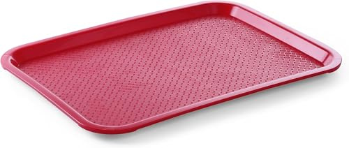 HENDI Bandeja de Servicio, Mediana, Rectangular, Multiusos, resiste hasta 80°C, Bandeja para Servir Comida rápida, Bebidas, Fast Food, Bandeja de Cocina, 305x415x(H) 20mm, Rojo, Polipropileno