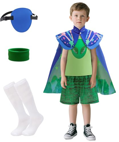 keaiyouhuo Barndräkt för pojkar – grön skjorta, shorts och kappa, uniform-kostym-set med tillbehör