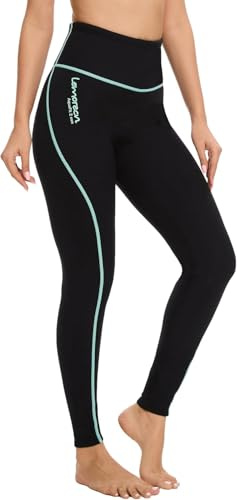 Lemorecn Women's Wetsuit Pants 2mm Super Stretch Neoprene Swim Pants for Diving Surfing Swimming Snorkeling Scuba Kayaking Water Sports(UK1023-BLACKGREEN-L)