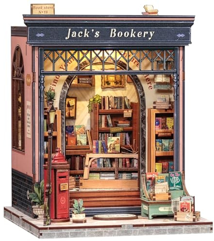 CUTEBEE Miniaturas para Montar - Casa en Miniatura de Madera con Luz, Decoración Estantería DIY Book Nook Kit para Construir Adultos, Regalo Original