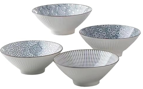 Bols à ramen japonais, lot de 4 bols en céramique de 20 cm, grands polyvalents pour nouilles ramen, rétro japonais pour céréales, soupes et nouilles