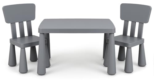 LIFEZEAL Set tavolo e 2 sedie per bambini, adorabile set di mobili per bambini in plastica, mobili per bambini con schienale e bordi arrotondati, set tavolo e sedia per bambini per ragazze e ragazzi