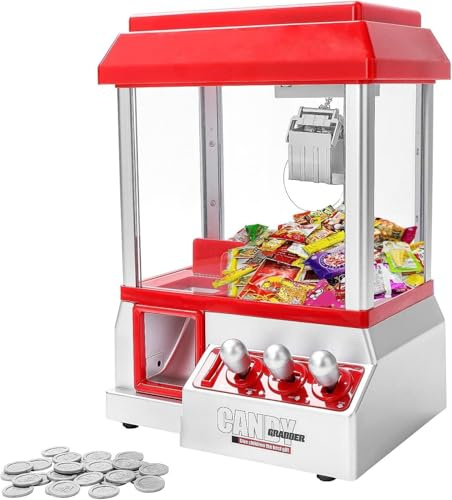 KingSaid Distributeur Bonbon – Machine à Bonbons Candy Grabber – Mini Coin Pusher à Pince Musicale avec 20 Jetons – Jouet Arcade à Piles pour – Distributeur de Bonbons et Petits Jouets