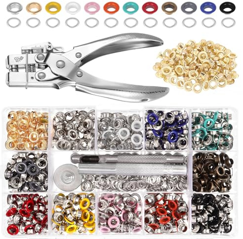 Kinsinder Eyelet Punch Kit 700pcs 13 Colors 5mm Eyelet Set Pliers and Eyelets Storage Box,Heavy Duty Hole Punch Grommet Tool for DIY,Leather&Fabric Craft,Eyelet Curtains,Shades,Banner,Rubber