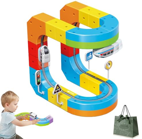 Clickrail Electric Train Set Flexible Race Track, 88 Pcs Click Rail Track Toy, Gravity-Defying 3d Embedded Layouts & Motorized Car, Kids Train Set Toys For 3-8 Year Old Kids Birthday Party (33Pcs)
