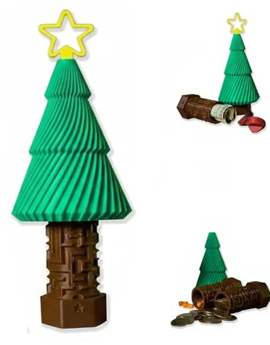 Christmas Tree Money Puzzle Box for Cash & Gift, Creative Christmas Surprise Puzzle Gift Box with Maze Locked Hidden Compartment, Fun Xmas Money Holder for Kids Teens & Adults (1pcs)