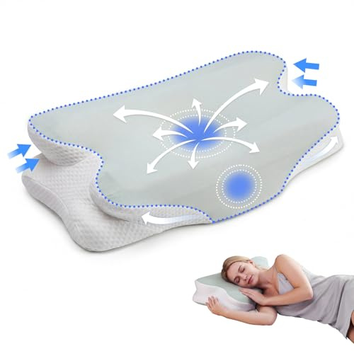 Cuscino in memory foam, cuscino ergonomico per dormire sul fianco, cuscino per il collo, regolabile in altezza, adatto per chi dorme di lato, schiena e pancia (62 x 41 x 10/8 cm)