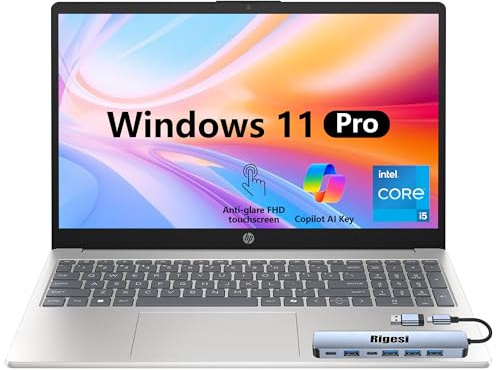 HP 15.6 FHD Touch Laptop, Intel i5, 32GB RAM, 1TB SSD, Windows 11 Pro, Wi-Fi 6, Flagship Business Laptop Bundle with Docking Station – Natural Silver