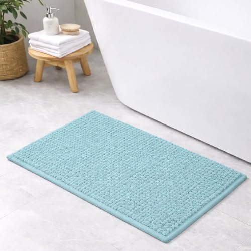 John Aird Chenille Bath Mat – Extra Soft & Plush, Super Absorbent Bathroom Rug, Machine Washable, Non-Slip Backing, Quick-Dry Foot Mat – Comfortable Thick Chenille Floor Mat (Blue, 40cm x 60cm)