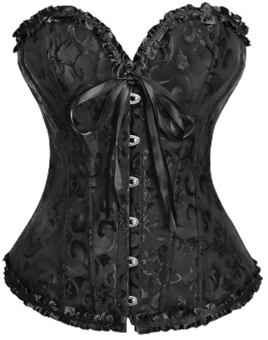 CUEMOON Corsetto da donna con petto intero gotico, vintage, bustierino retrò, Nero , S