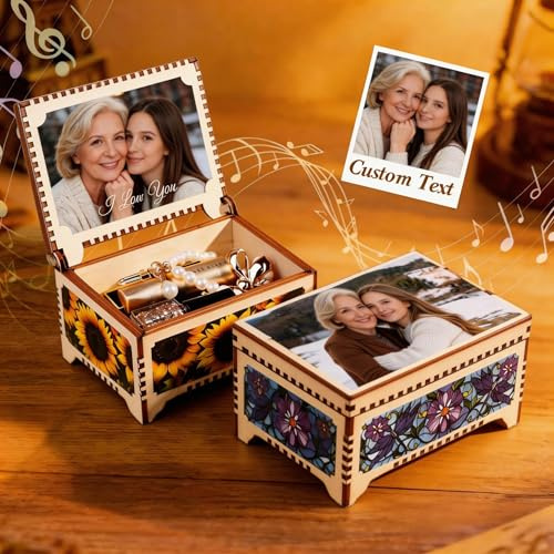 Carillon legno Personalizzato Foto, Musica e Testo,scatola musicale per Donna, Uomo o Coppia, Foto Personalizzata Idea Regalo,Regali San Valentino per Lui, Lei, Donna, Mamma e Amica (Legno 02)