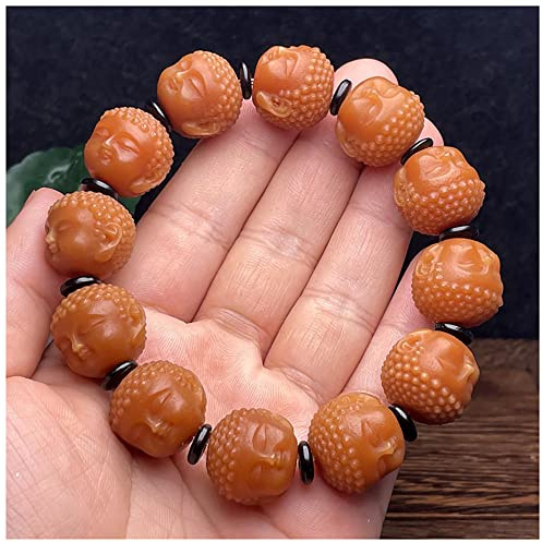 Vädergult Bodhi-armband snidad Buddhastaty Buddhistiska bönepärlor Armband Rosenkrans Träsmycken