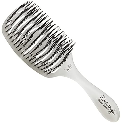Olivia Garden iDetangle Brosse Démêlante pour Cheveux Fins - Démêle sans douleur, Brosse Flexible Ventilée, Forme Doublement Courbée