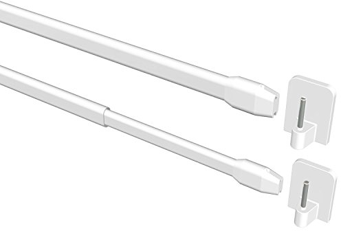 Flairdeco Vitragestangen mit Klebehaken, Scheibenstangen oval, Metall-Kunststoff, Weiß, ausziehbar 40-60 cm, 2 Stück