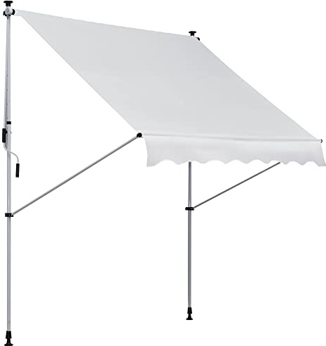 Outsunny Store banne Manuel rétractable 2L x 1,5l x 1,7-2,8H m Inclinaison réglable Installation Rapide Store banne sans perçage pour Balcon métal Aluminium Polyester Blanc